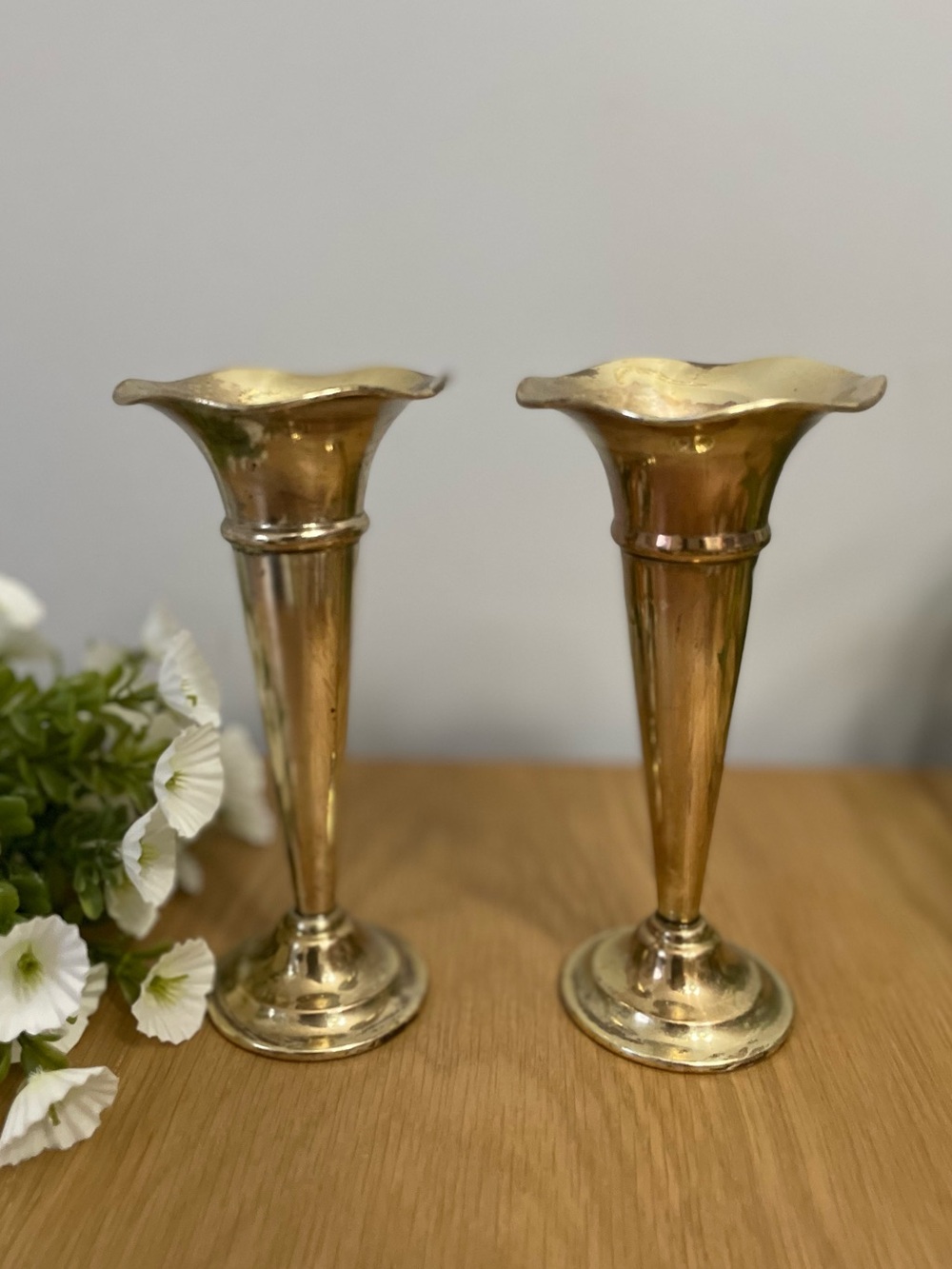 Vintage Antique Hanley England Trumpet Bud Vase Pair Silver Plated
